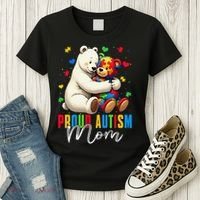 Proud Autism Mom Bear Autism Awareness Autistic Son Daughter Women's T-Shirt thumb 3