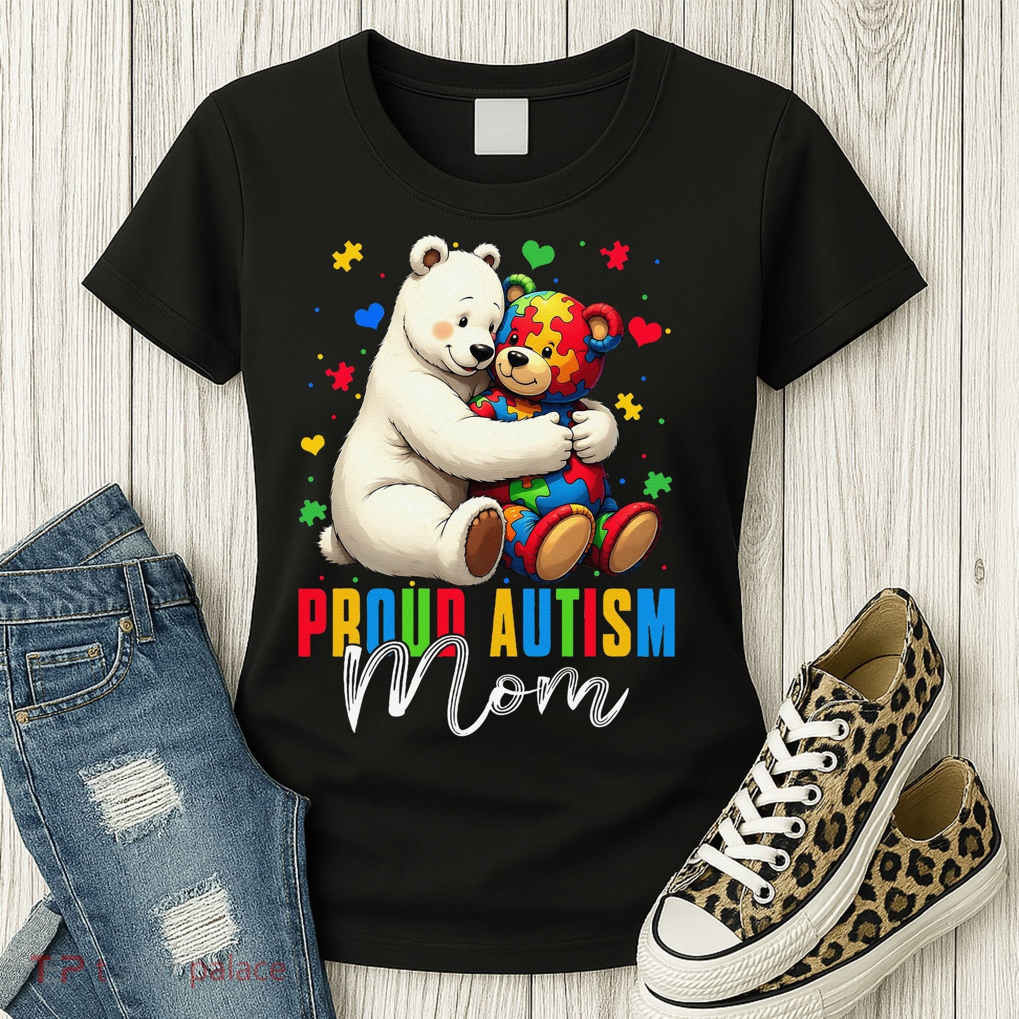 Proud Autism Mom Bear Autism Awareness Autistic Son Daughter Women's T-Shirt