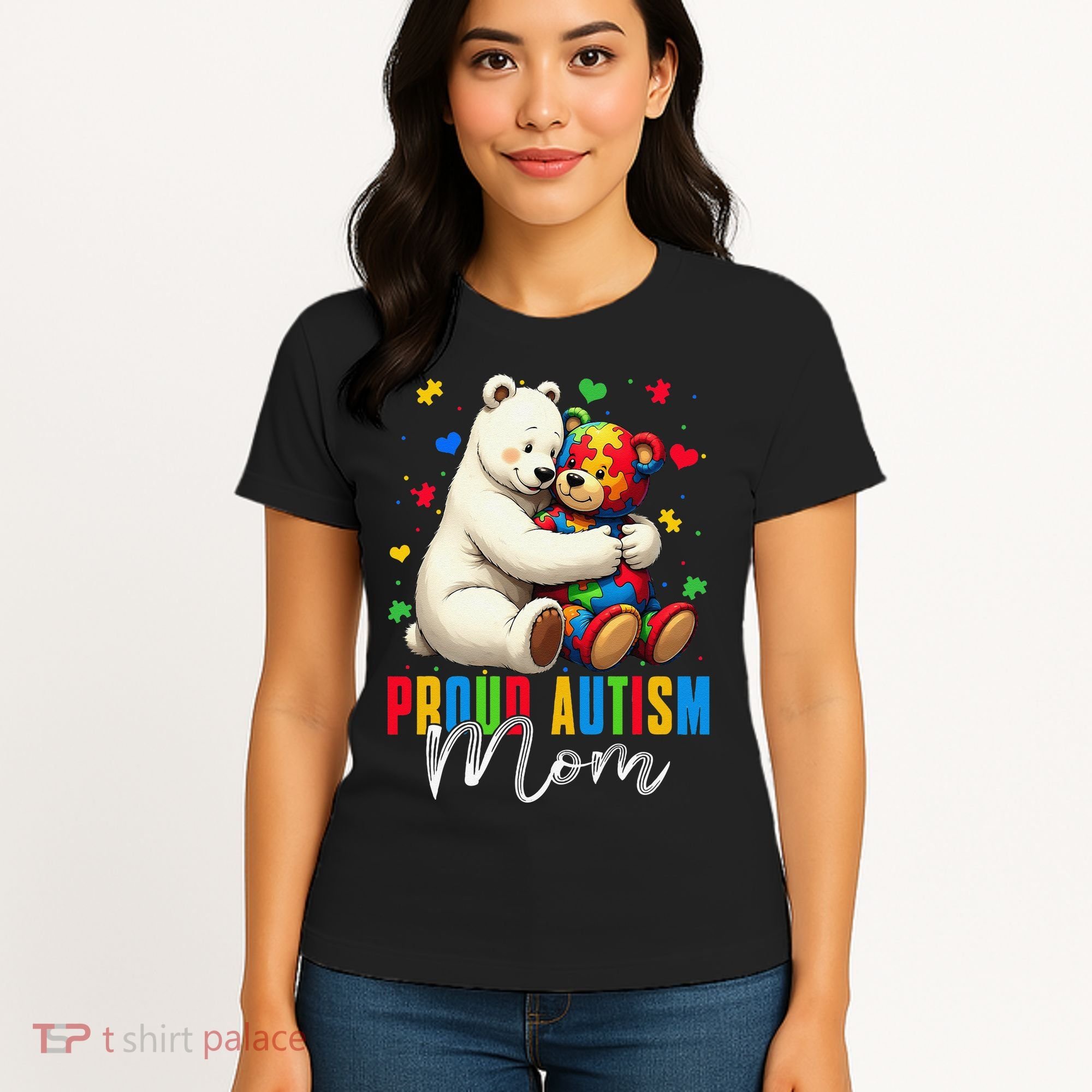 Proud Autism Mom Bear Autism Awareness Autistic Son Daughter Women's T-Shirt