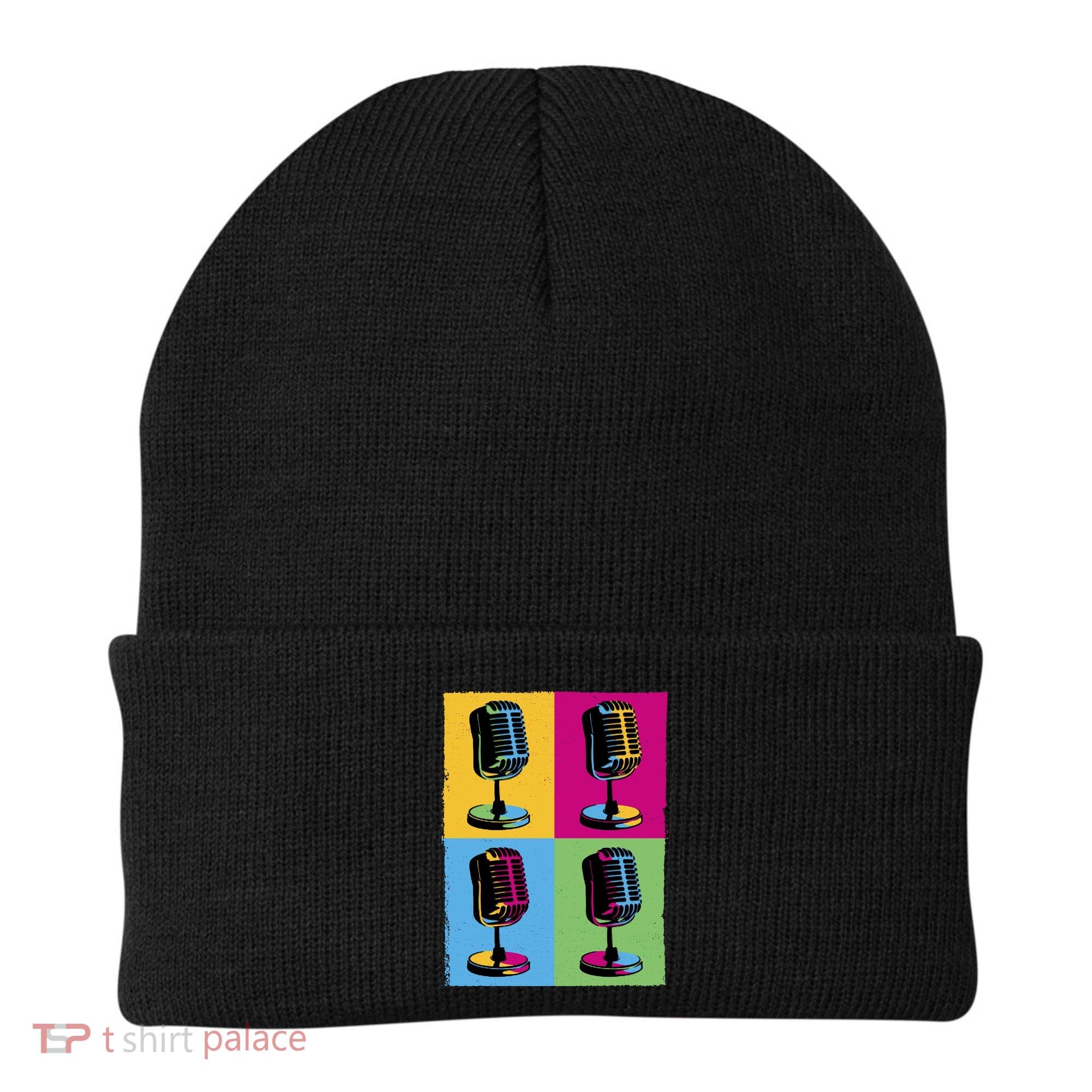Pop Art Microphone Music Beanie