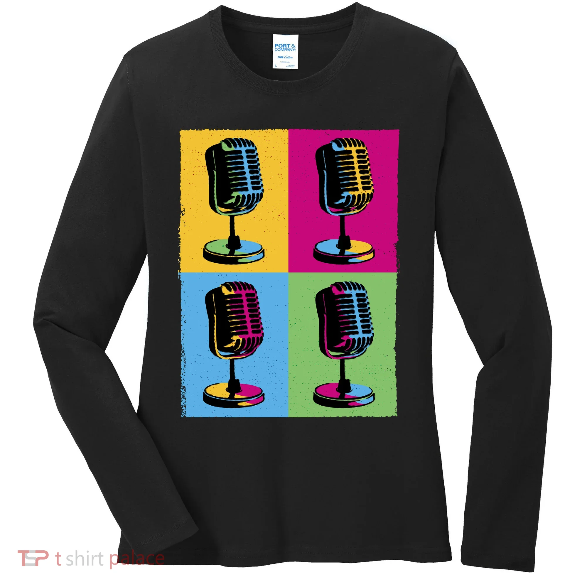 Pop Art Microphone Music Women's Long Sleeve Shirt