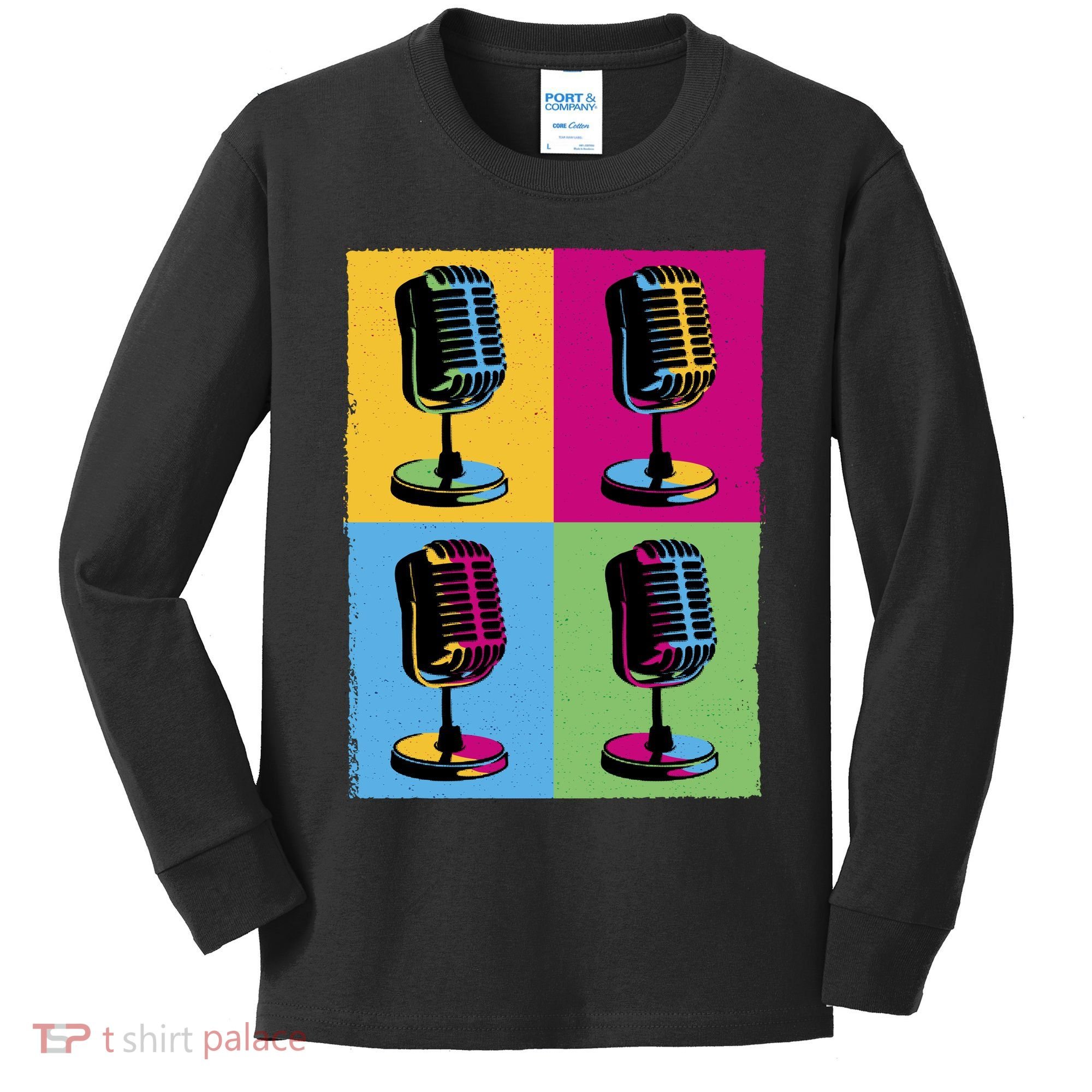 Pop Art Microphone Music Kids Long Sleeve Shirt