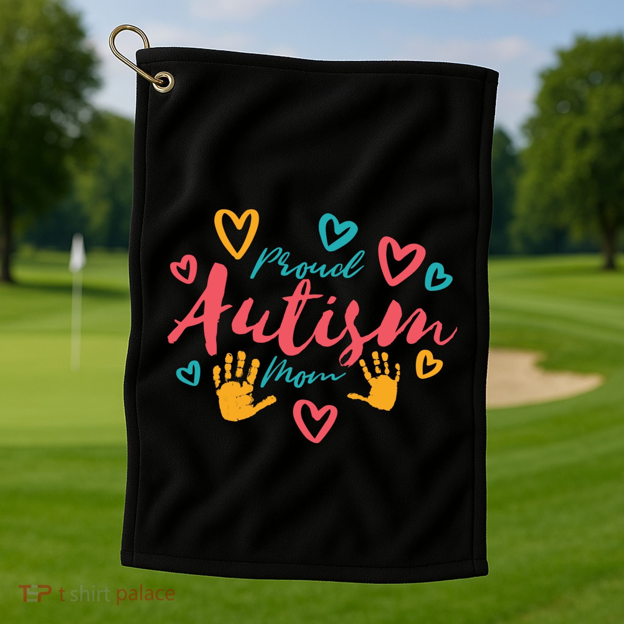 Proud Autism Mom Handprints Golf Towel