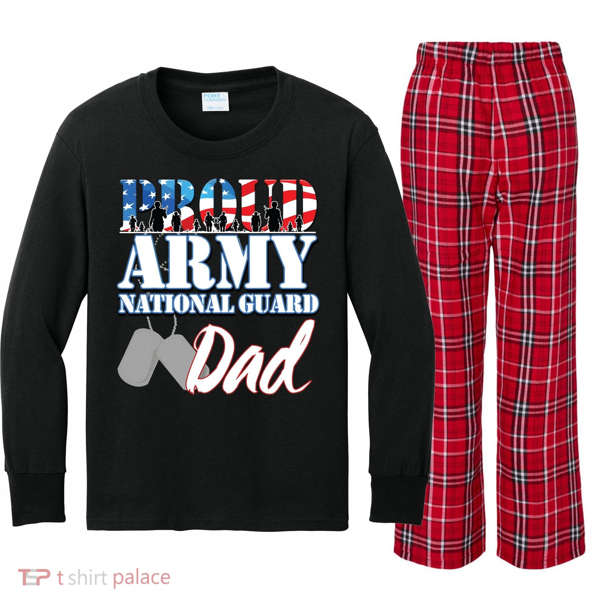 Proud Army National Guard Dad Fathers Day Kids Long Sleeve Plaid Pajama Set