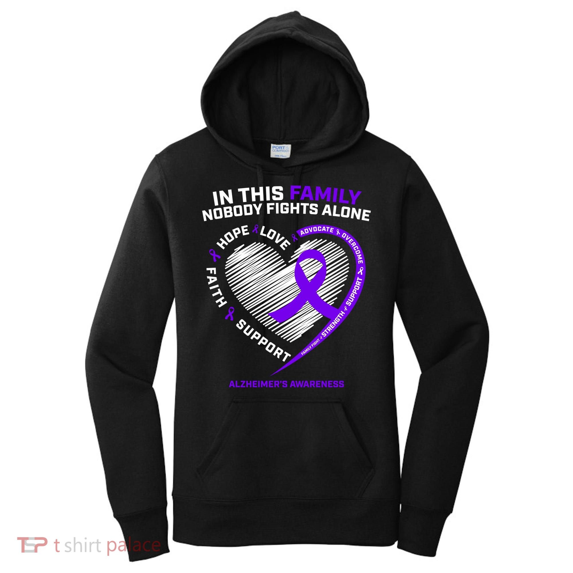Purple Alzheimers Nobody Fights Alone Alzheimers Awareness Gift Women's Hoodie