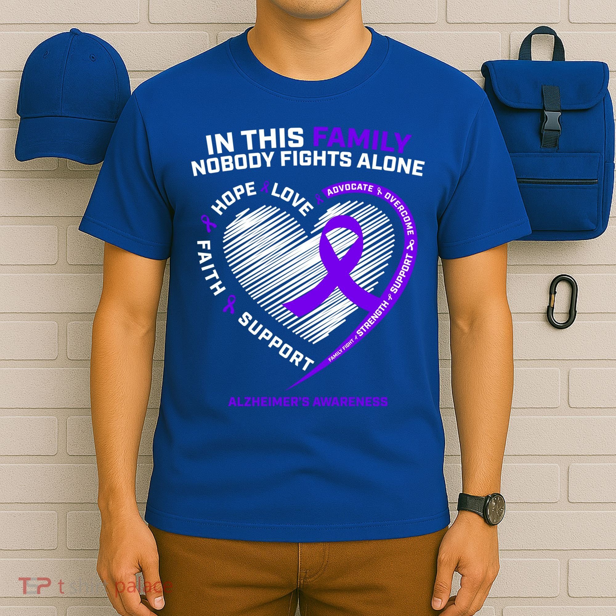 Purple Alzheimers Nobody Fights Alone Alzheimers Awareness Gift T-Shirt