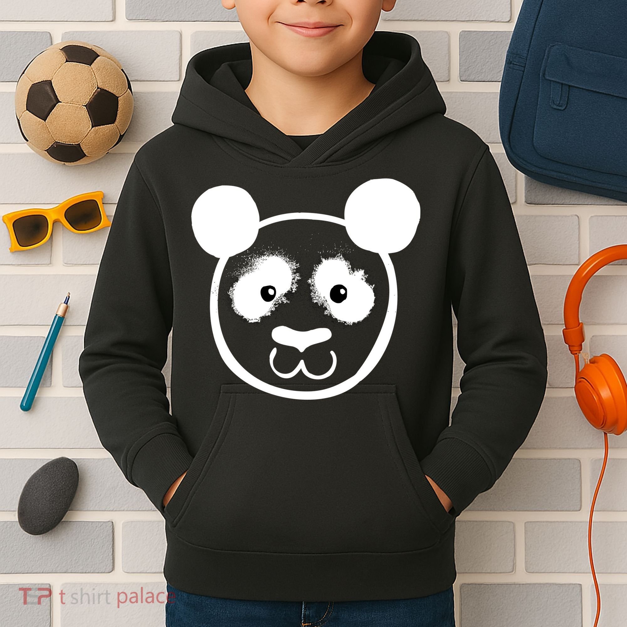 Panda Bear Face Silhouette  Kids Hoodie