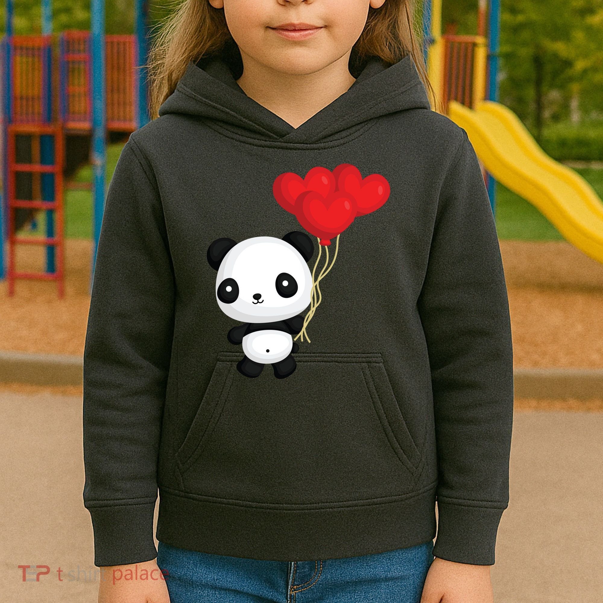 Panda Full Of Hearts Kids Hoodie
