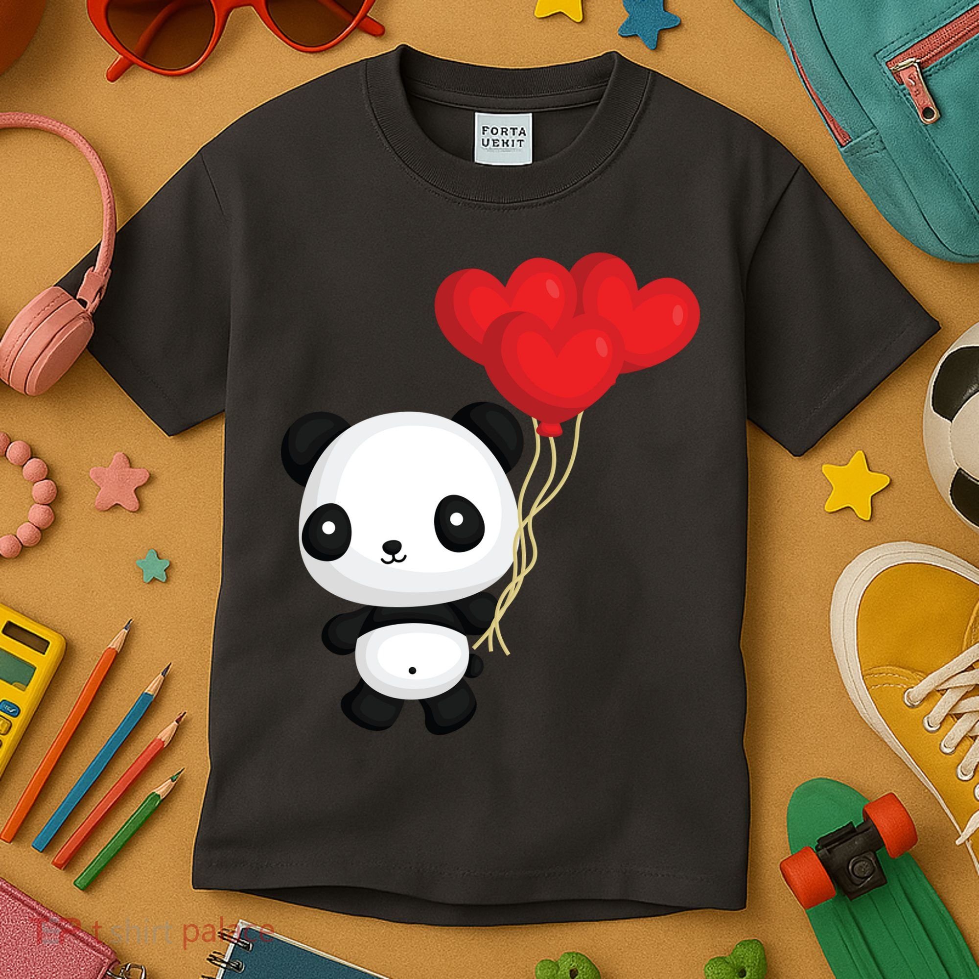 Panda Full Of Hearts Kids T-Shirt