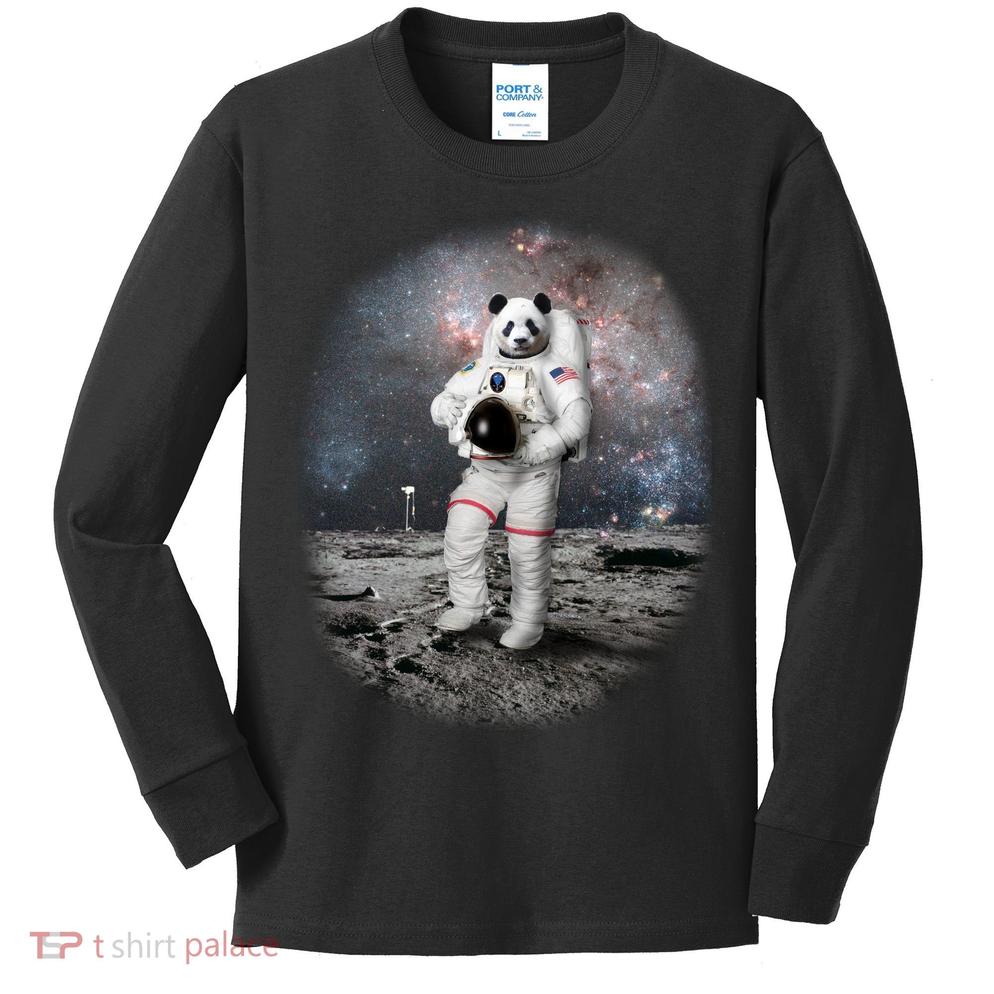 Panda In Space Astronaut Kids Long Sleeve Shirt
