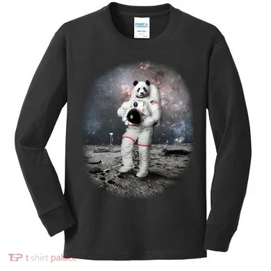 Panda In Space Astronaut Kids Long Sleeve Shirt
