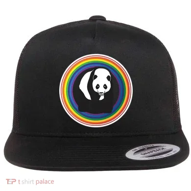 Panda Rainbow Flat Bill Trucker Hat