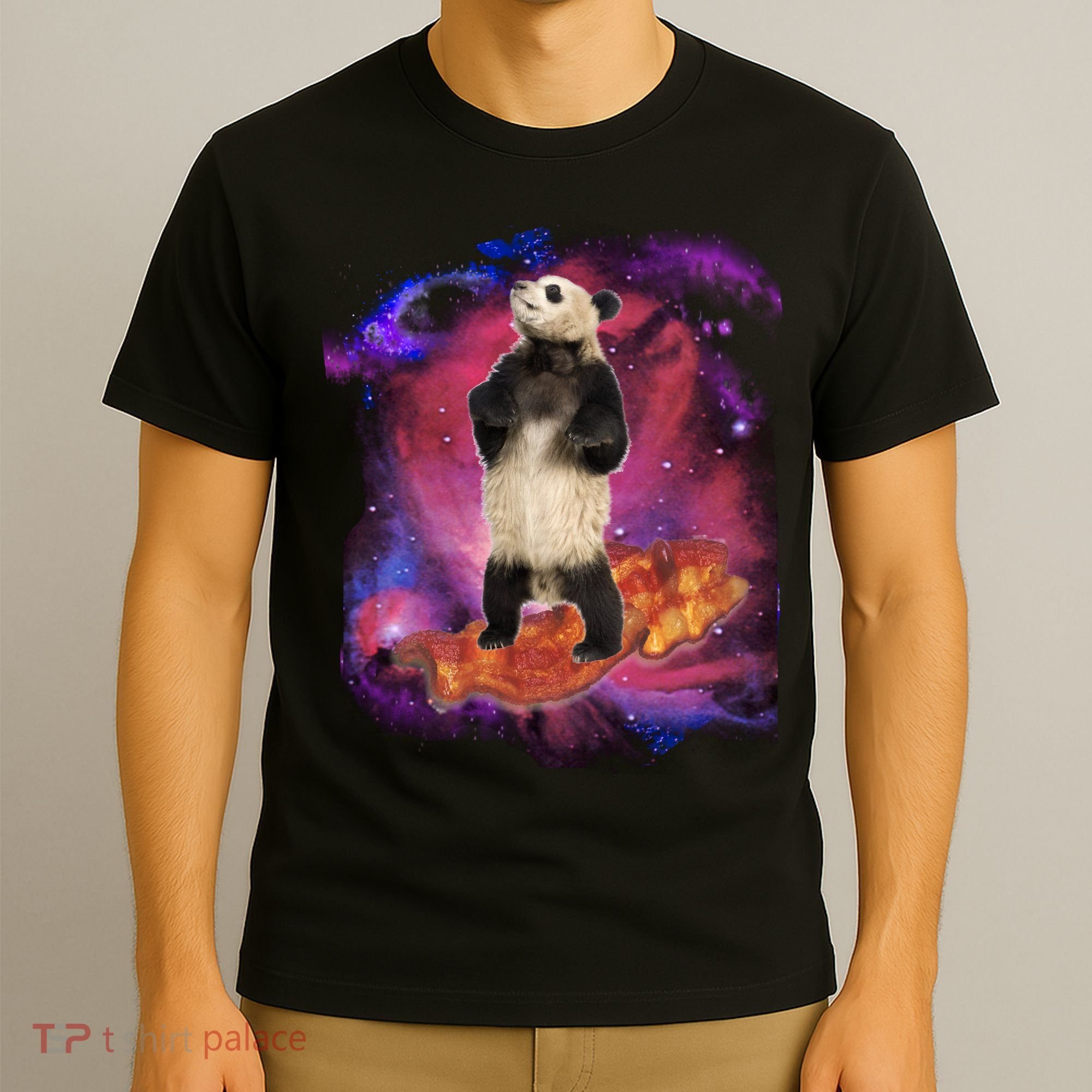 Panda Surfing Bacon In Space T-Shirt
