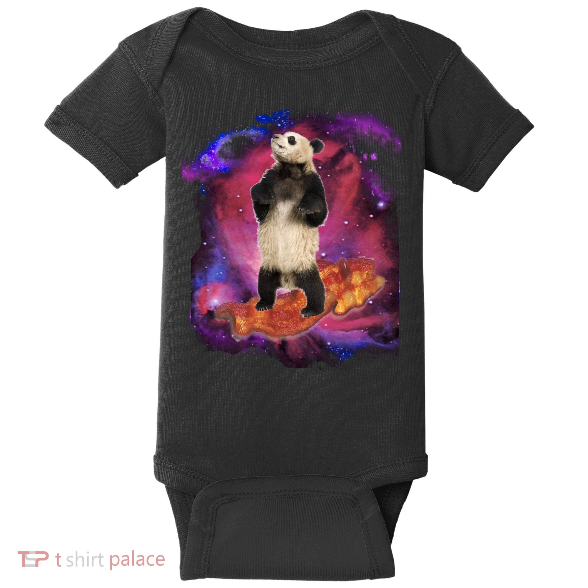 Panda Surfing Bacon In Space Baby Bodysuit