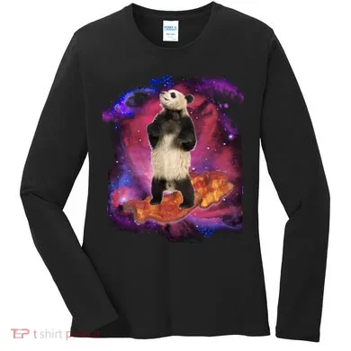 Panda Surfing Bacon In Space Women's Long Sleeve Shirt
