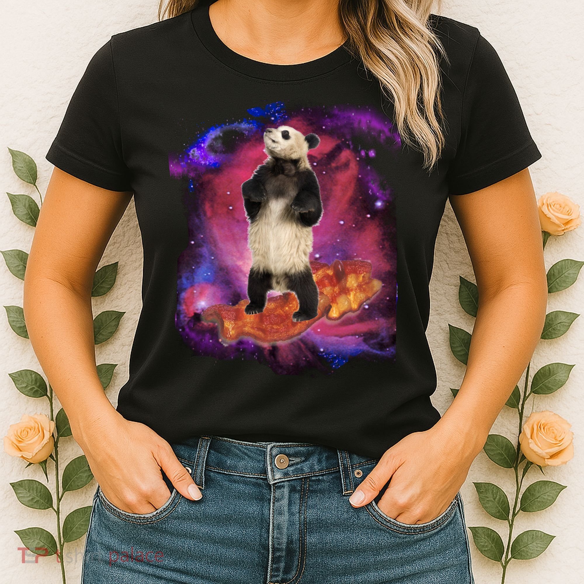 Panda Surfing Bacon In Space Women's T-Shirt