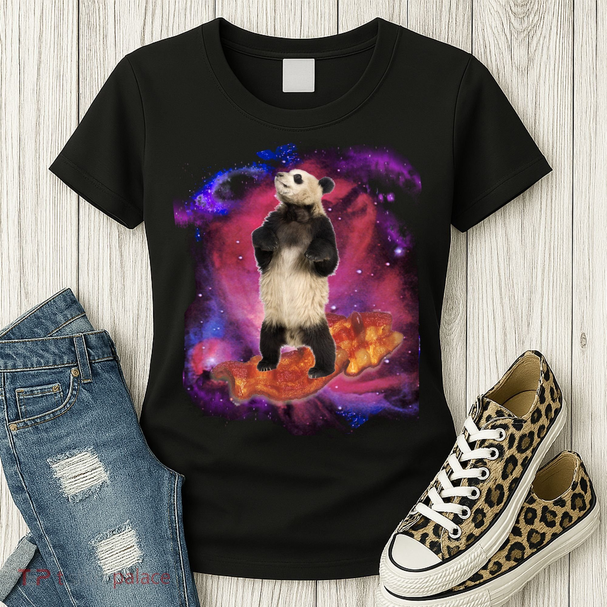 Panda Surfing Bacon In Space Women's T-Shirt