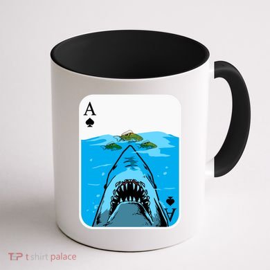 Poker Ace Of Spades Shark Hunting Fish Texas HoldEm Poker Cool Gift Coffee Mug back