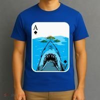 Poker Ace Of Spades Shark Hunting Fish Texas HoldEm Poker Cool Gift T-Shirt thumb 3