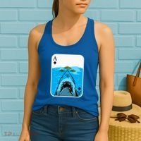 Poker Ace Of Spades Shark Hunting Fish Texas HoldEm Poker Cool Gift Women's Tank Top thumb 2