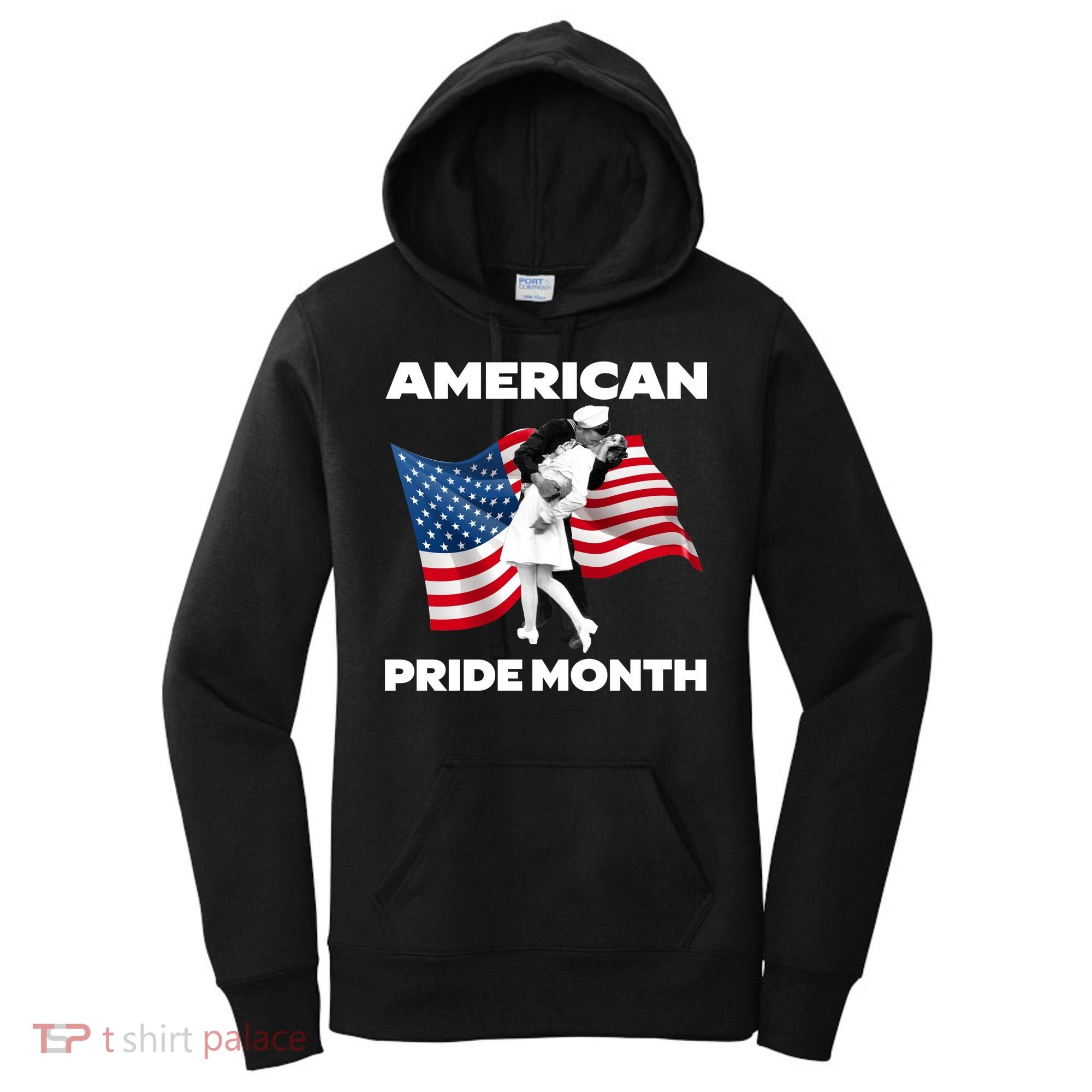 Patriotic American Pride Month Classic Wwii Soldier Kissing Nurse Women's Hoodie