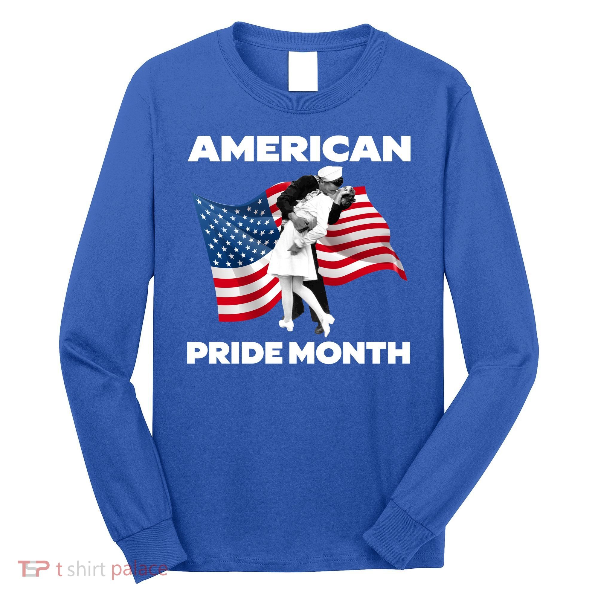 Patriotic American Pride Month Classic Wwii Soldier Kissing Nurse Long Sleeve Shirt