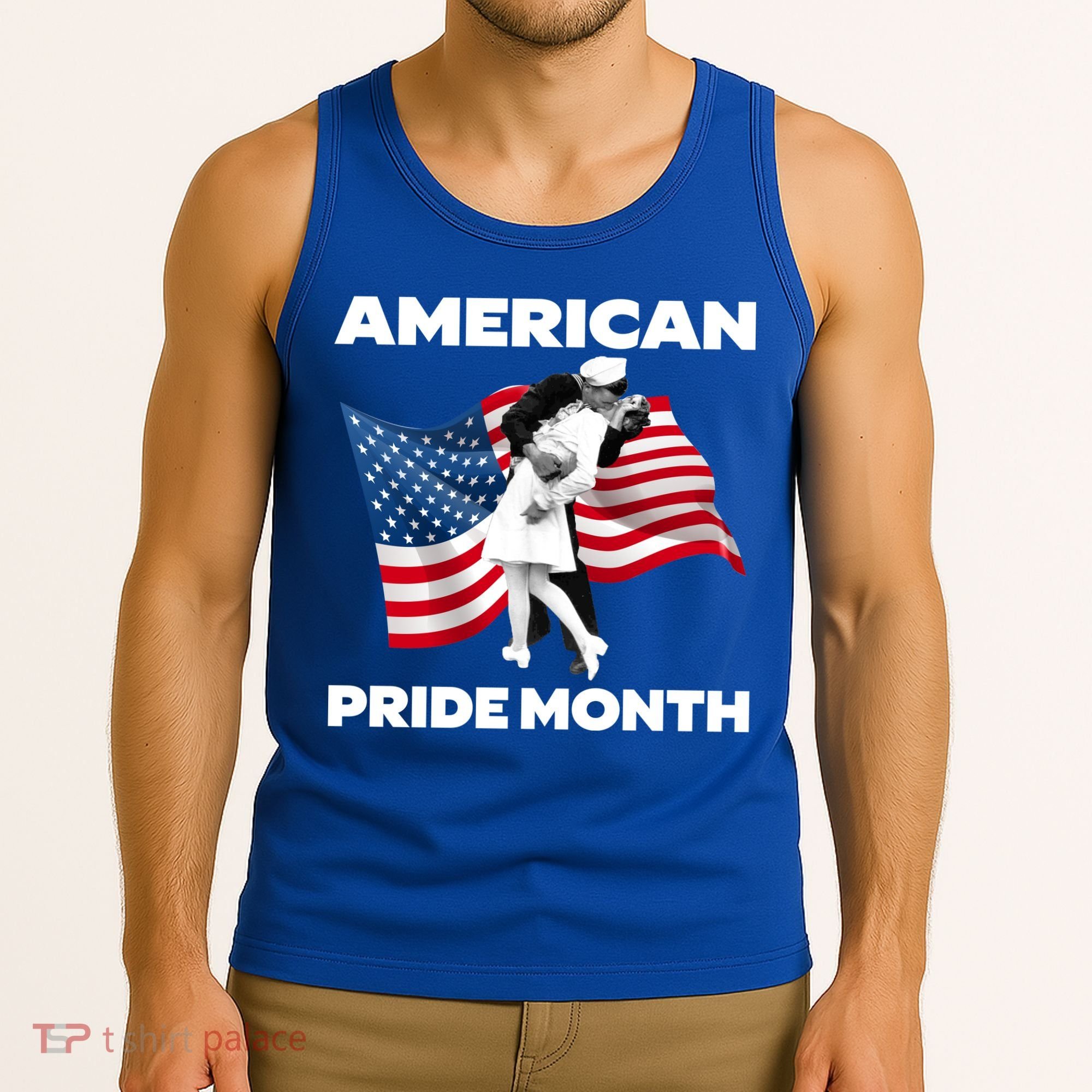 Patriotic American Pride Month Classic Wwii Soldier Kissing Nurse Tank Top