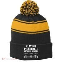 Pickleball Art Paddle Sport Pickleball Lover Stripe Pom Pom Beanie thumb 0