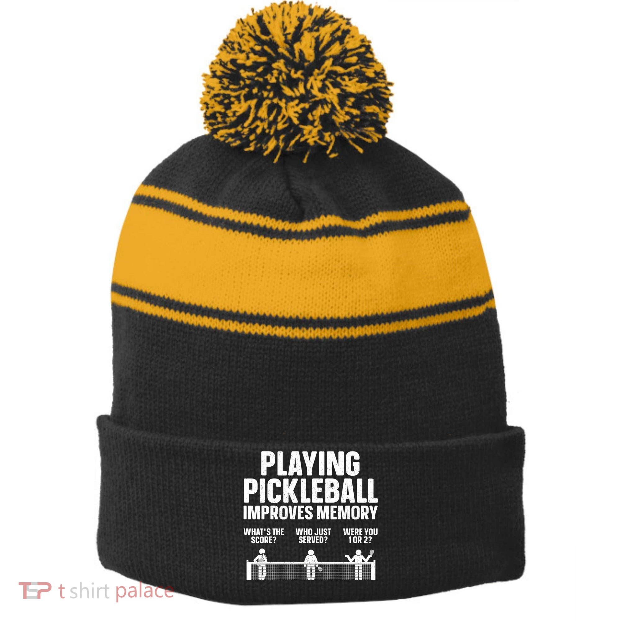 Pickleball Art Paddle Sport Pickleball Lover Stripe Pom Pom Beanie