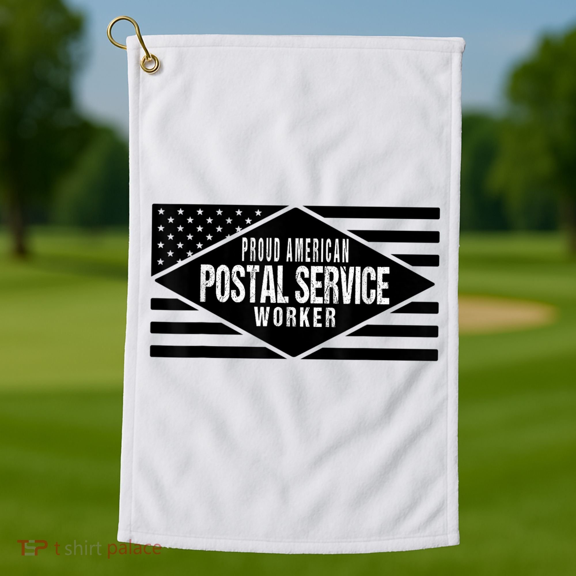Proud American Postal Service Worker Patriotic US Flag Golf Towel