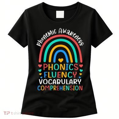 Phonemic Awareness Phonics Fluency Vocabulary Comprehension Women's T-Shirt