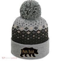 Papa Bear Wood Grain Design The Baniff Cuffed Pom Beanie thumb 0