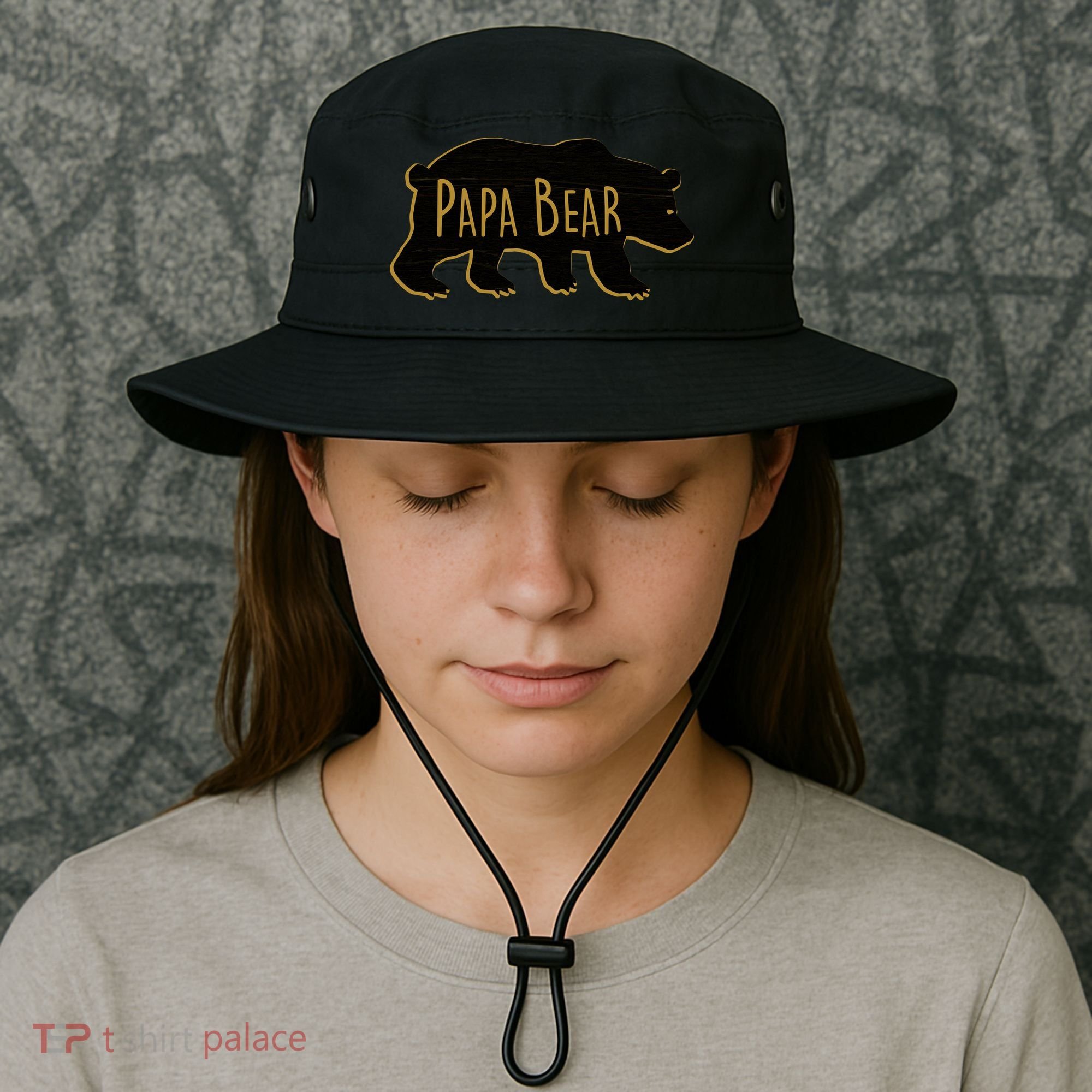 Papa Bear Wood Grain Design Bucket Hat
