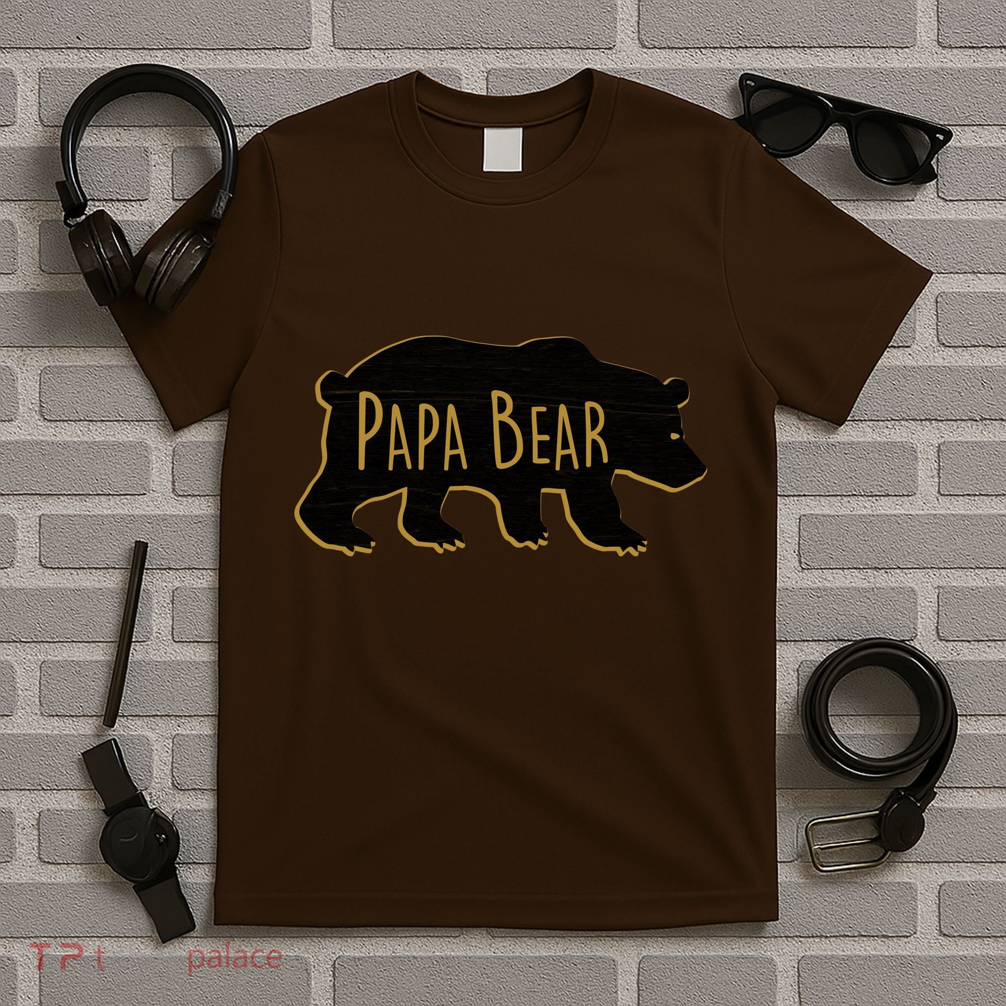 Papa Bear Wood Grain Design T-Shirt