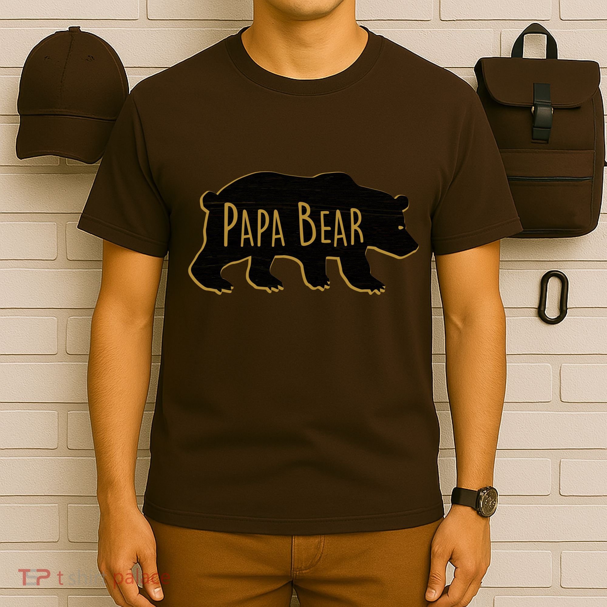 Papa Bear Wood Grain Design T-Shirt