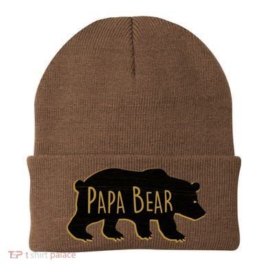 Papa Bear Wood Grain Design Beanie