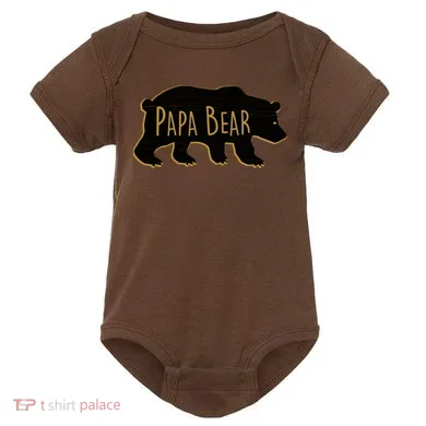Papa Bear Wood Grain Design Baby Bodysuit