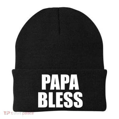 Papa Bless Funny Meme Prank Bold Text Logo Beanie