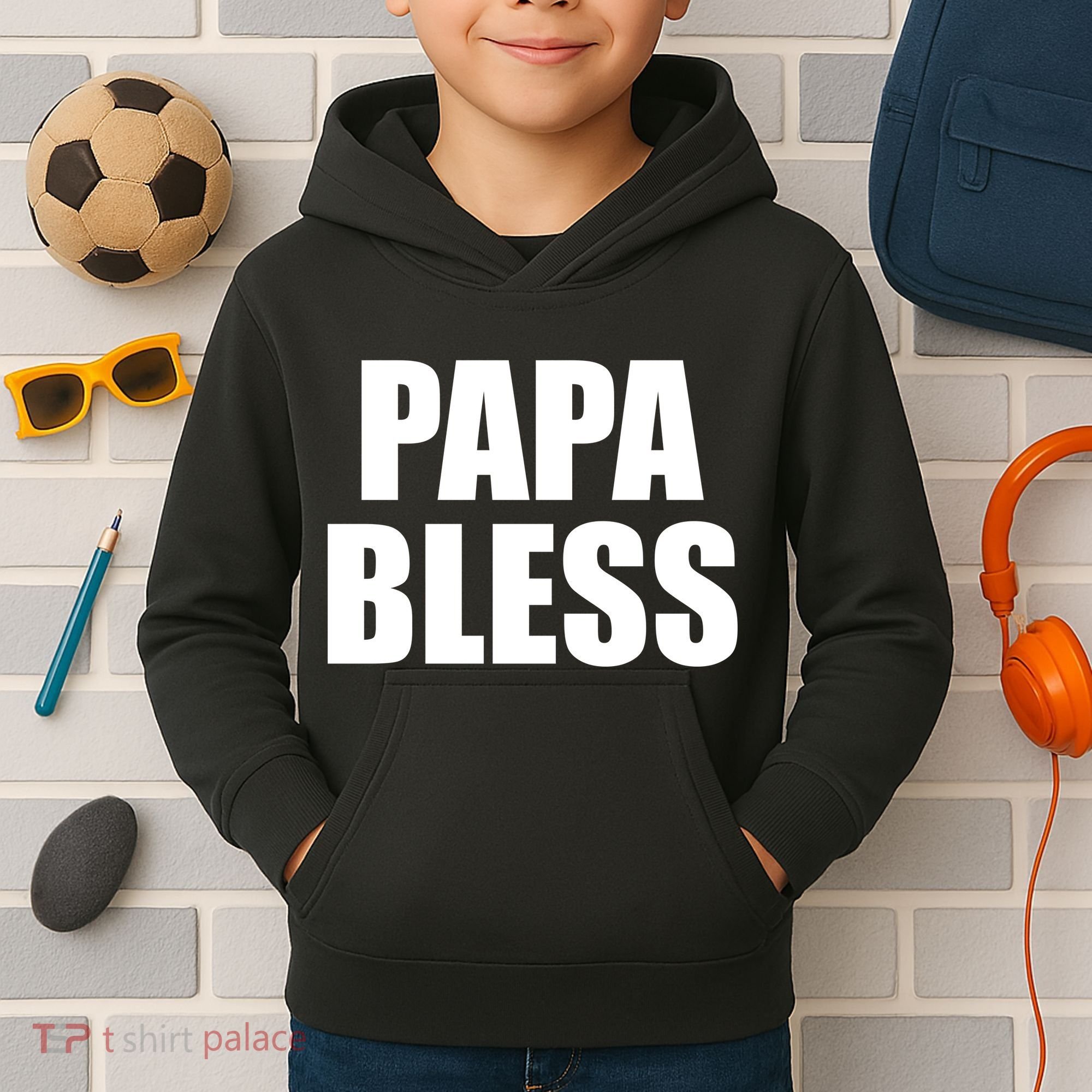 Papa Bless Funny Meme Prank Bold Text Logo Kids Hoodie