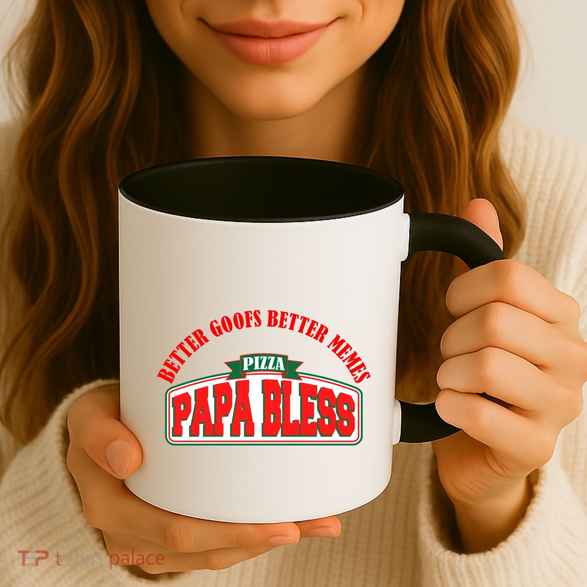Papa Bless Pizza Better Goofs Better Memes Funny Meme Coffee Mug