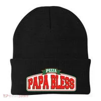 Papa Bless Pizza Funny Meme Prank Logo Beanie thumb 0