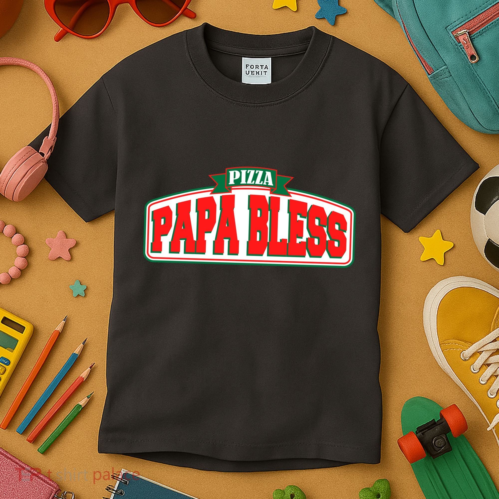 Papa Bless Pizza Funny Meme Prank Logo Kids T-Shirt