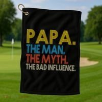 Papa Man Myth The Bad Influence Retro Golf Towel thumb 1
