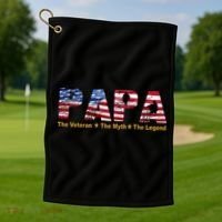 Papa The Veteran The Myth The Legend Golf Towel thumb 1