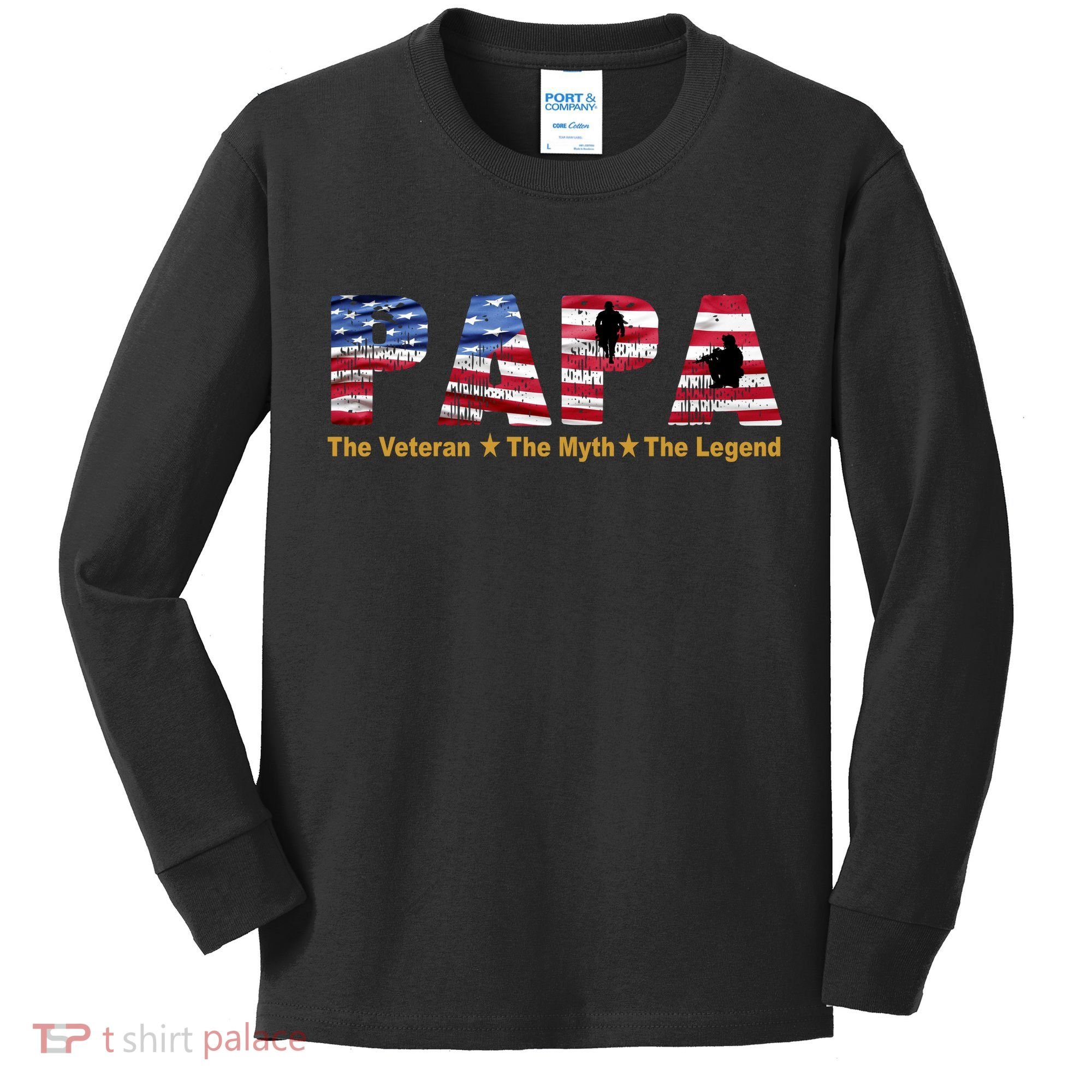 Papa The Veteran The Myth The Legend Kids Long Sleeve Shirt