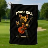 Paws And Roll French Bulldog Funny Golf Towel thumb 1