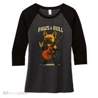 Paws And Roll French Bulldog Funny Women's Tri-Blend 3/4-Sleeve Raglan Shirt thumb 0