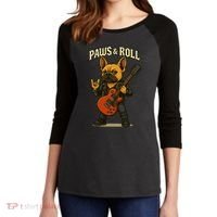 Paws And Roll French Bulldog Funny Women's Tri-Blend 3/4-Sleeve Raglan Shirt thumb 2