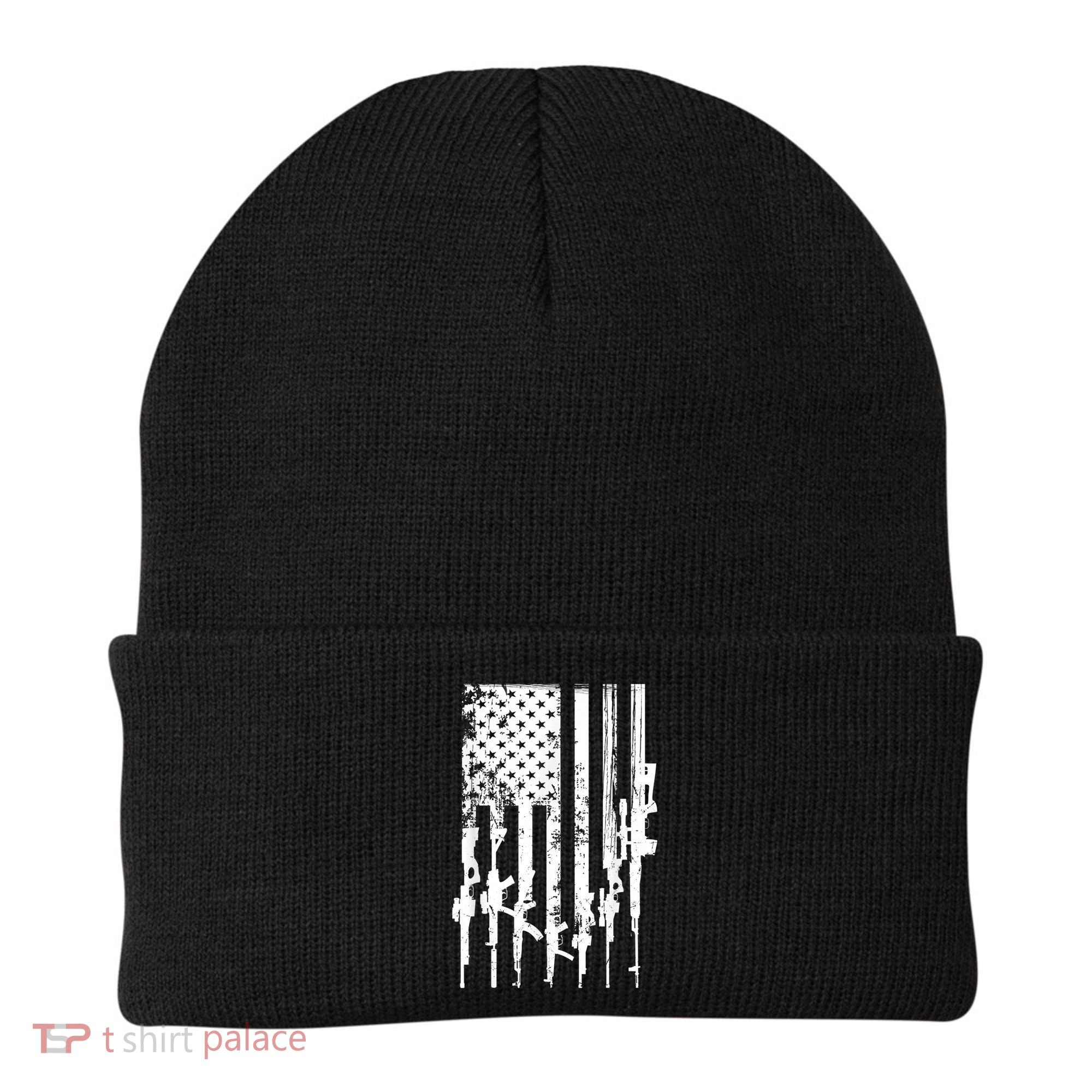 Patriotic American Rifle Flag Pro Gun Gifts Beanie