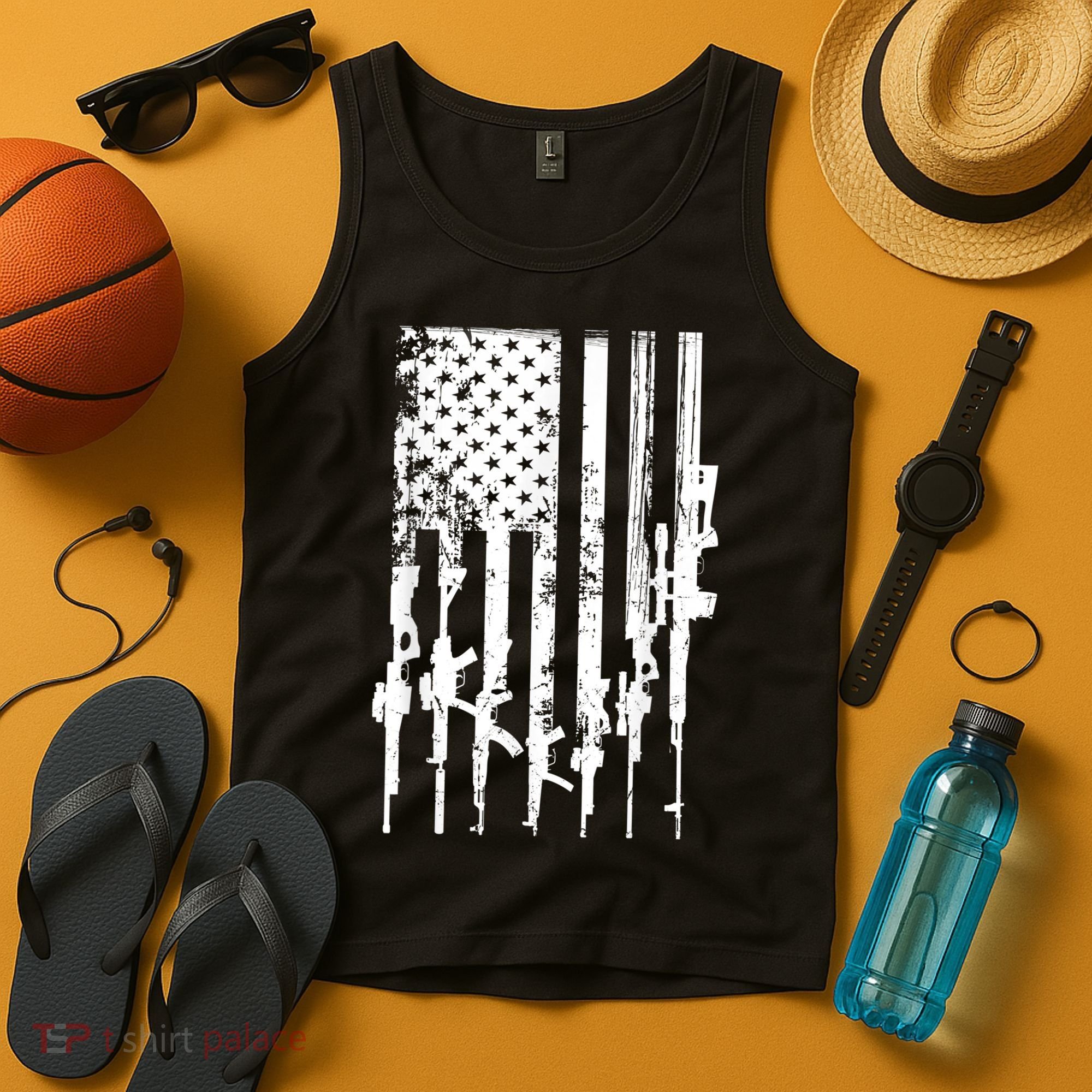 Patriotic American Rifle Flag Pro Gun Gifts Tank Top
